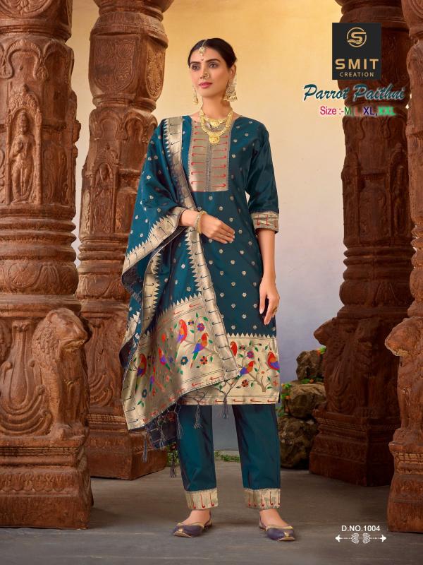 smit parrot paithni ocassional kurti with bottom dupatta collect